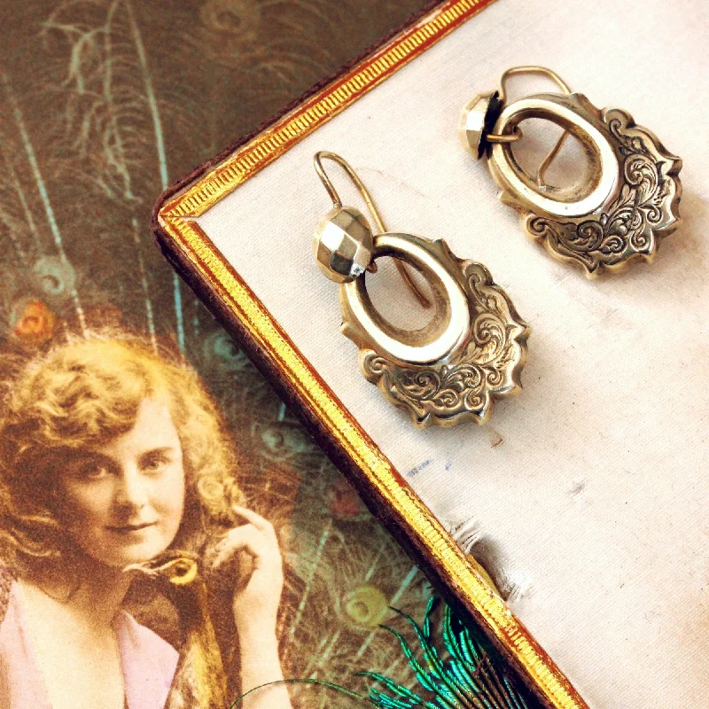 Gold earrings for women-Antique Victorian Hoop Earrings