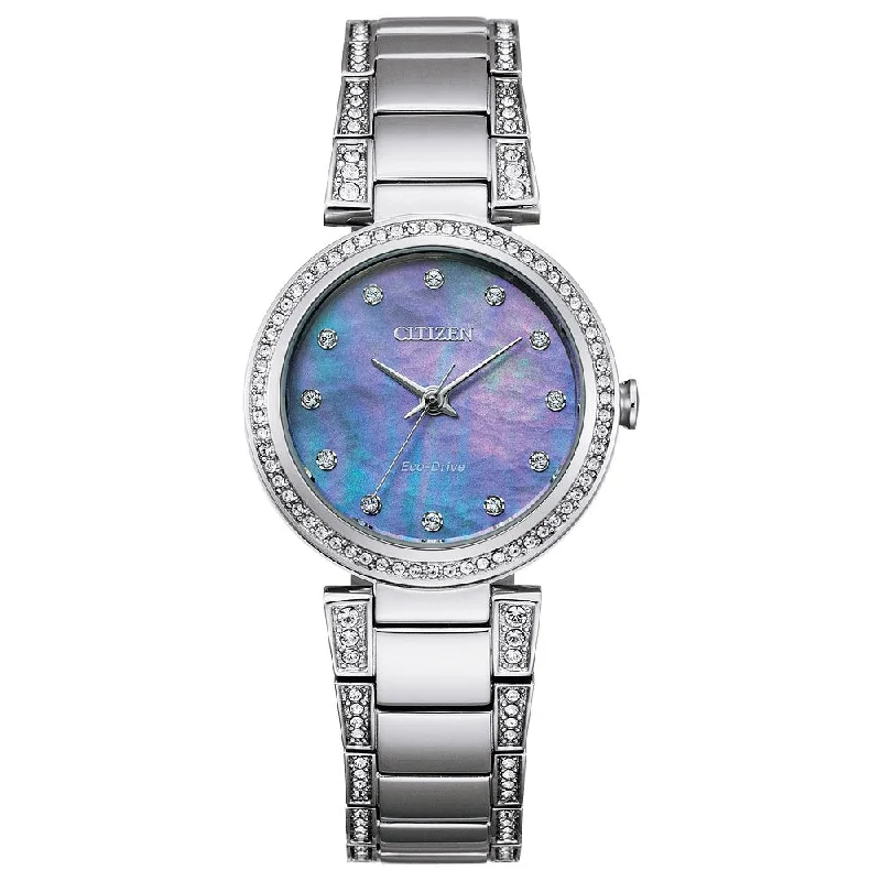 Square dial wristwatches-CITIZEN Eco-Drive Dress/Classic Eco Crystal Eco Ladies Stainless Steel