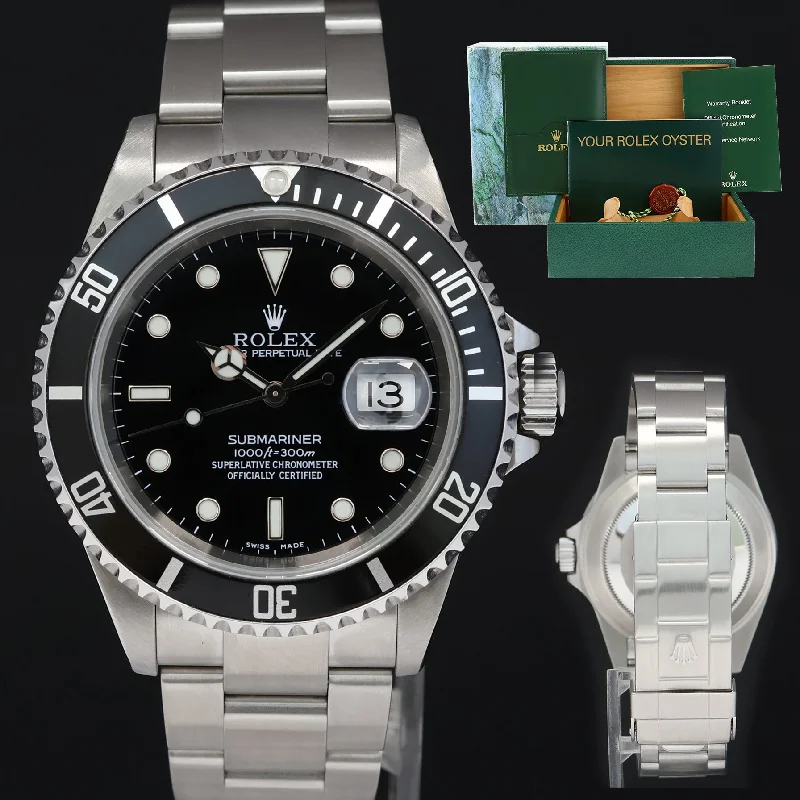 Designer watches for men-2001 MINT Rolex Submariner Date 16610 Steel Black 40mm Oyster Watch Box