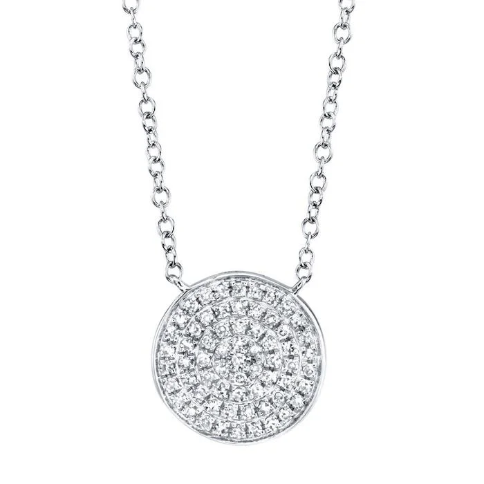 Gold-plated necklace for women-14K White Gold 0.15ctw Round Diamond Cluster Disc Necklace by Shy Creation