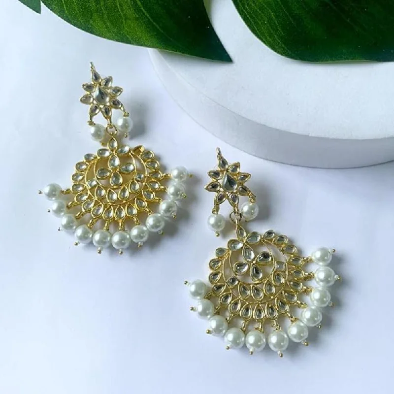 Colored gemstone earrings for women-Etnico Traditional Gold Plated Kundan & Pearl Earrings for Women (E7058W)