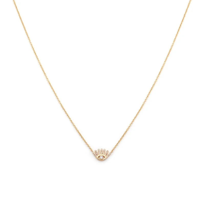 Birthday gift necklace for women-Evil Eyelash Necklace | 14k Gold & Diamond