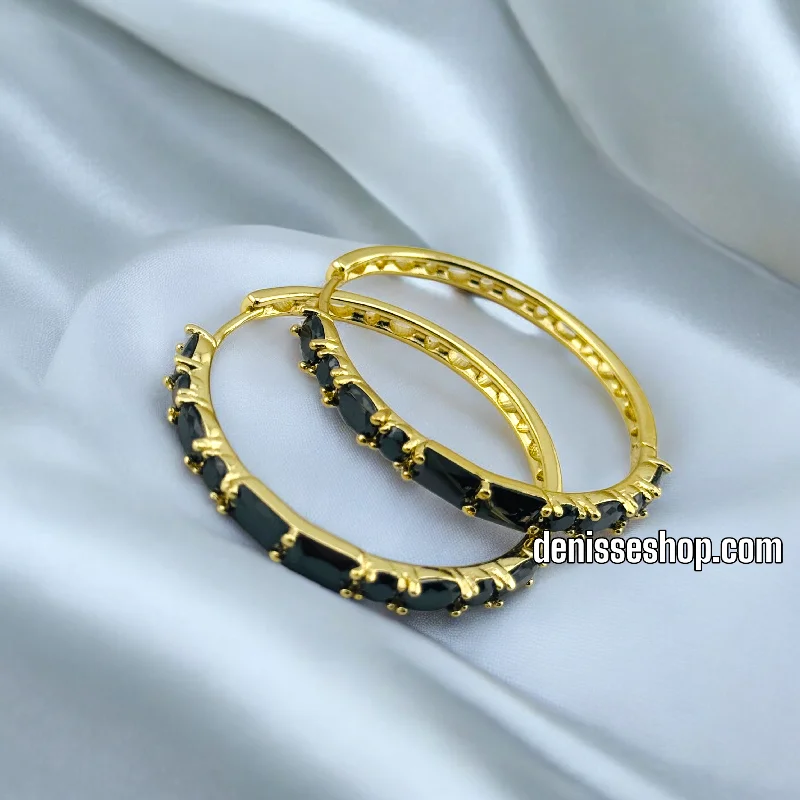 Statement earrings for women-14K BLACK HOOP EARRINGS HP584