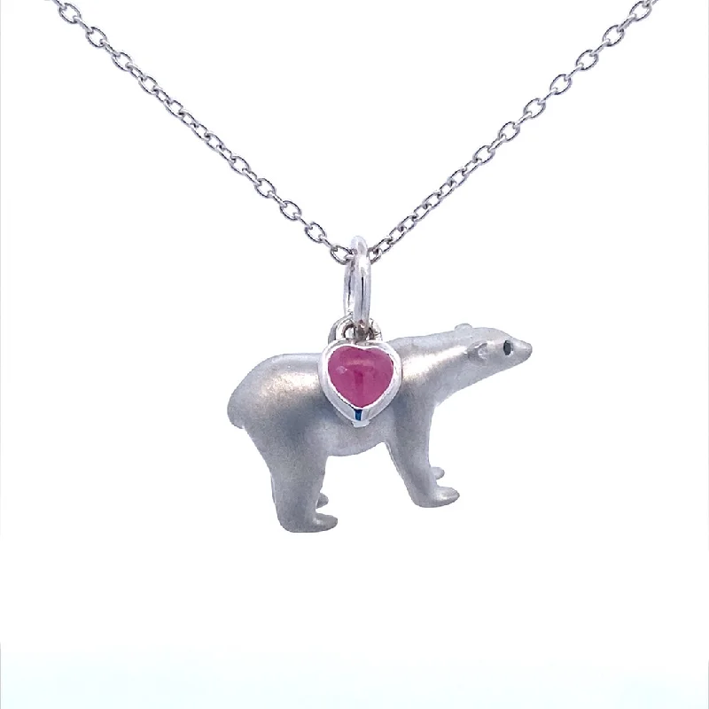 Long statement necklace for women-Sterling Silver Ruby & Black Diamond Polar Bear Necklace