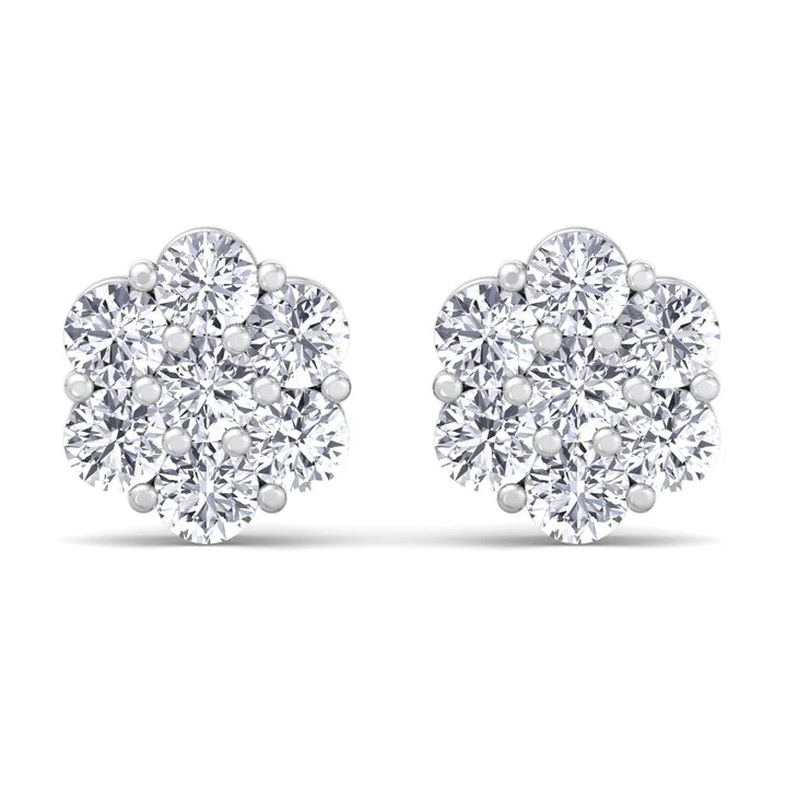 Custom engagement rings for women-White Gold 1CTW Diamond Flower Studs