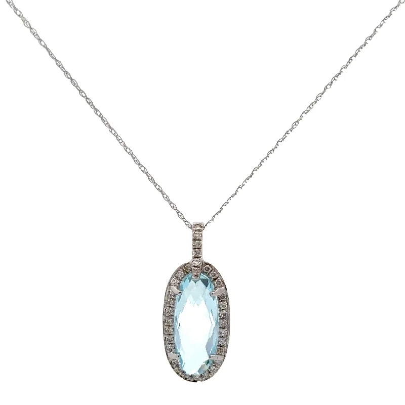 Elegant chain necklace for women-Aquamarine and Diamond Pendant in White Gold