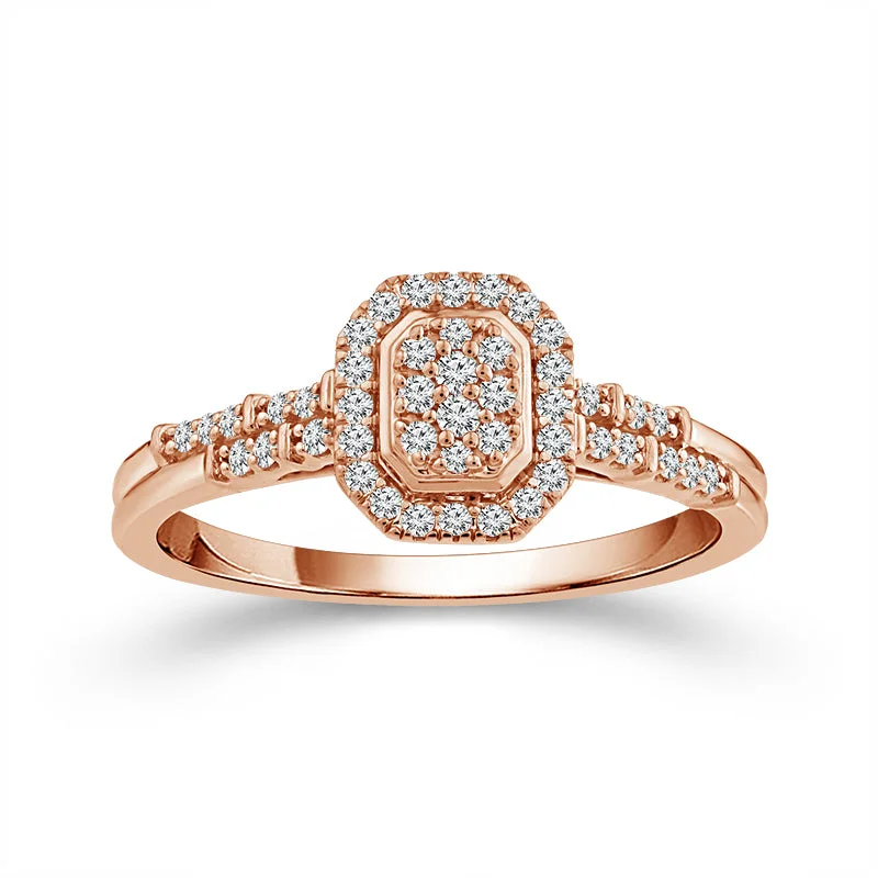 Engagement rings with emerald and diamonds for women-1/5 Ctw Multi Stone Diamond Promise Ring in 10 Karat Rose Gold