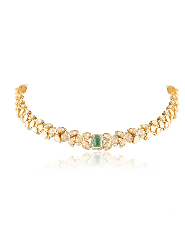 Engagement rings with emerald diamonds for women-Sushmita Polki And Diamond Choker