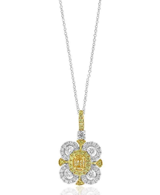 Bohemian necklace for women-Yellow and White Diamond Pendant in 18k Gold