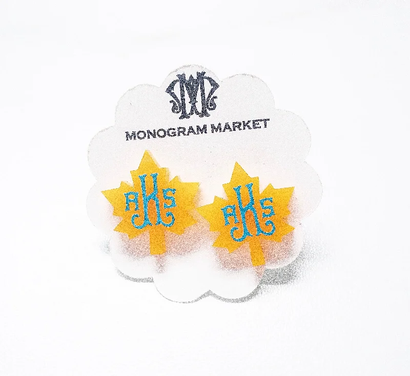 Large stud earrings for women-Monogram Market’s Personalized Leaf Earrings