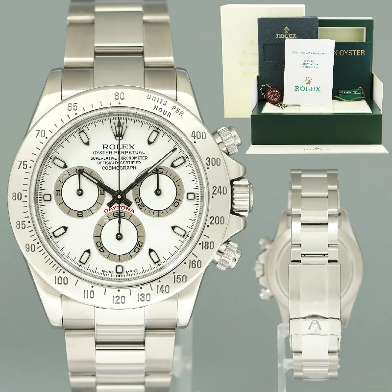 Designer wristwatches with automatic movement-2002 MINT PAPERS Rolex Daytona 116520 White Dial Chronograph Steel 40mm Watch Box