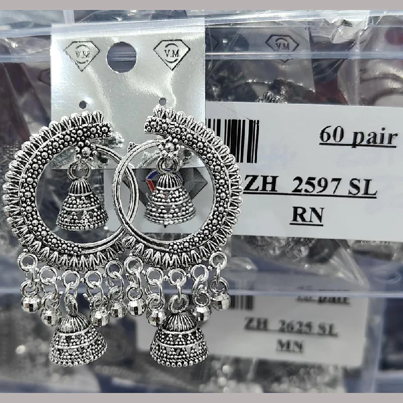 Silver drop earrings for women-VM Imitation Oxidised Plated Ghungroo Jhumki Earrings