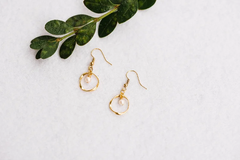 Gold dangling earrings for women-Petite Halo & Pearl Earrings