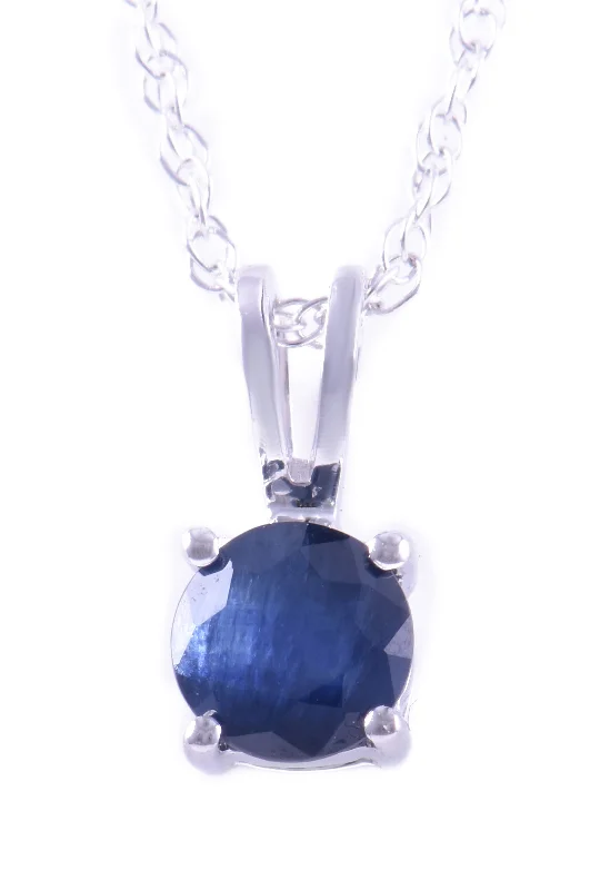 Cross necklace for women-14K White Gold 5mm Blue Sapphire Solitaire Necklace