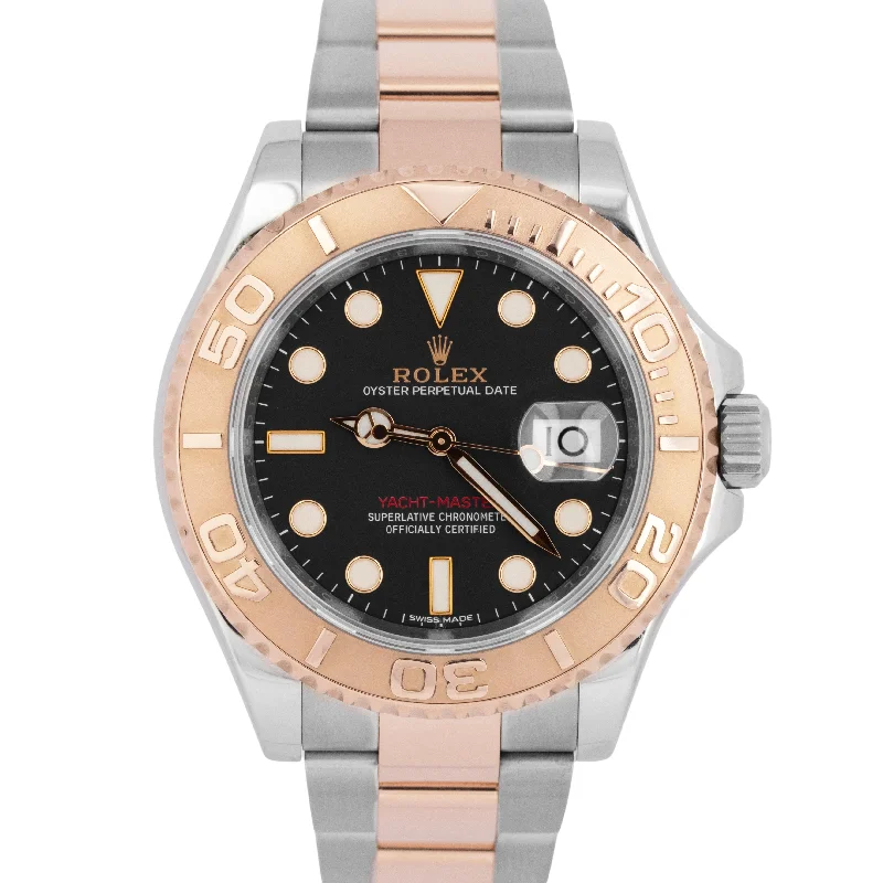 Oversized wristwatches-MINT Rolex Yacht-Master Black 40mm 18K Rose Gold Stainless Steel Watch 116621