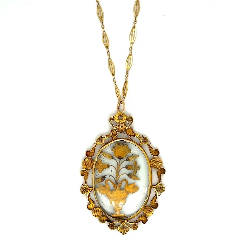 Vintage pearl necklace for women-Estate 18K Yellow Gold Victorian Glass Flower Necklace