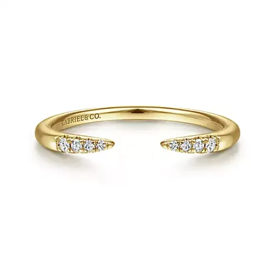 Luxury engagement rings for women-Yellow Gold Open Diamond Tipped Stackable Ring