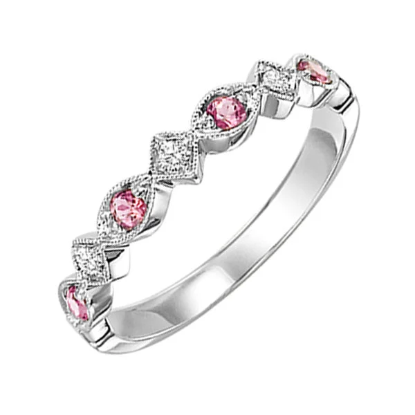 Cushion cut engagement rings for women-10K White Gold Pink Tourmaline Diamond Stackable Ring