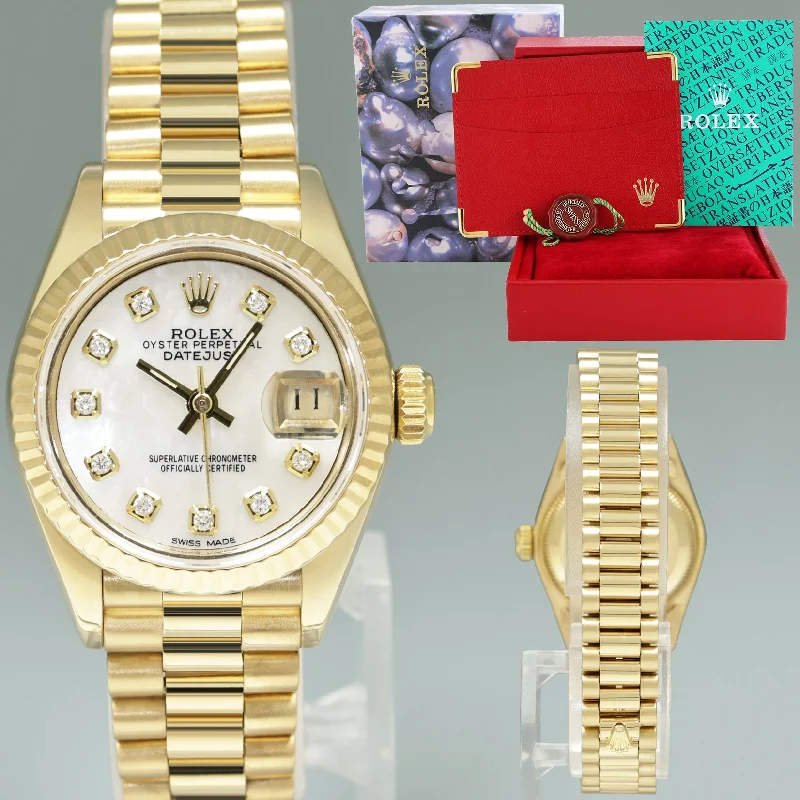 Digital wristwatches-MINT Pearl Diamond Ladies Rolex DateJust President 26mm 69178 Yellow Gold Watch Box