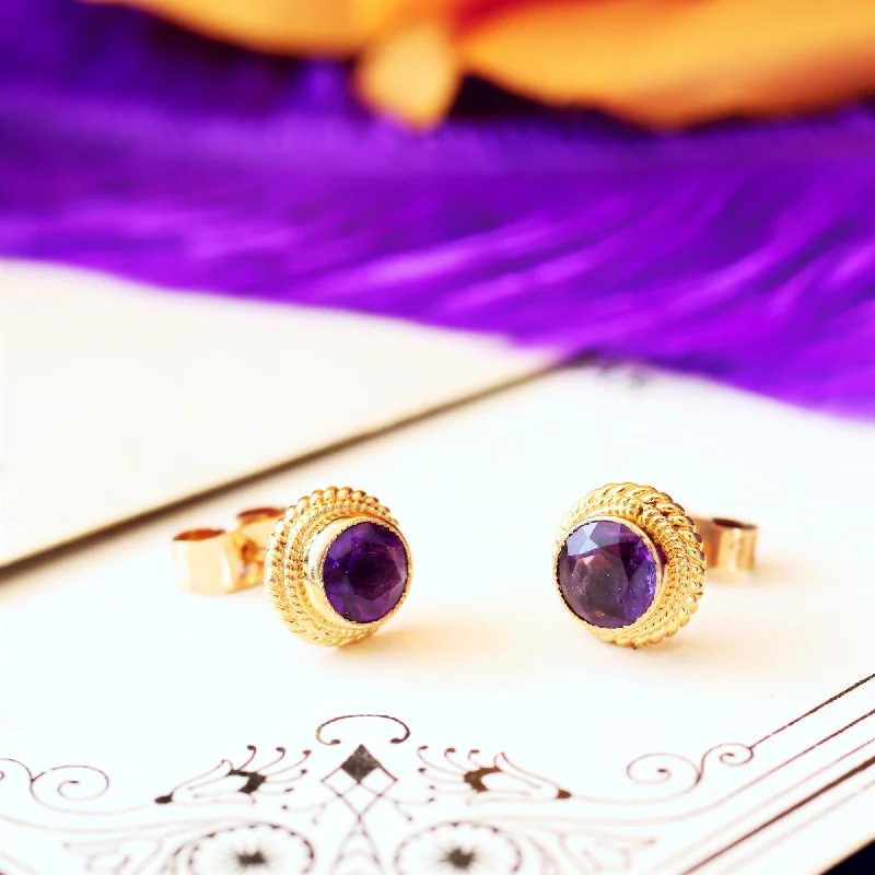 Minimalist earrings for women-Date 1978 9CT Gold Amethyst Stud Earrings