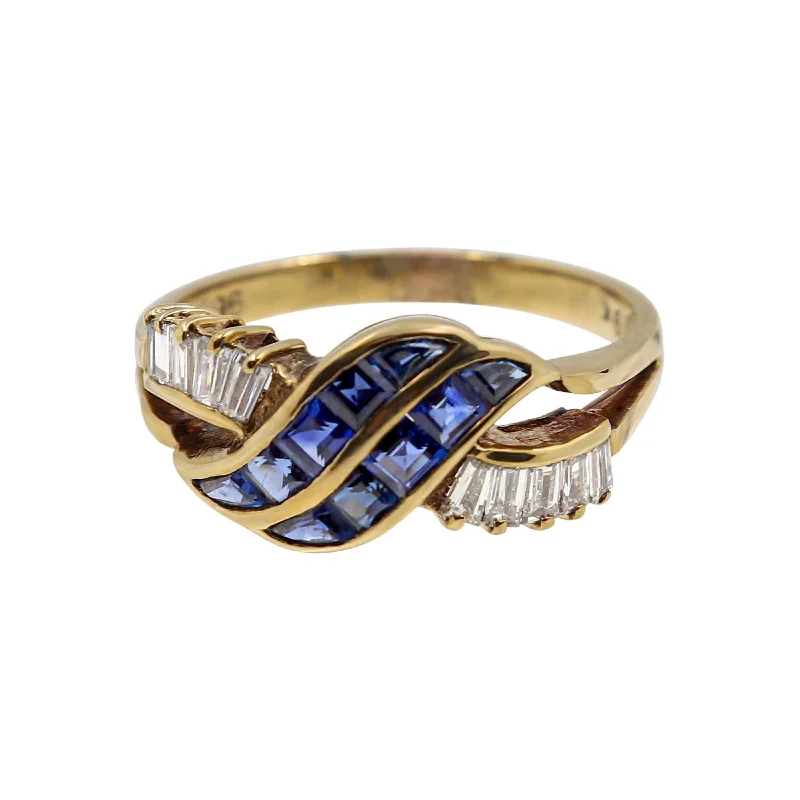 Engagement rings with princess-cut diamonds for women-Blue Sapphires and Diamonds Fancy Ring