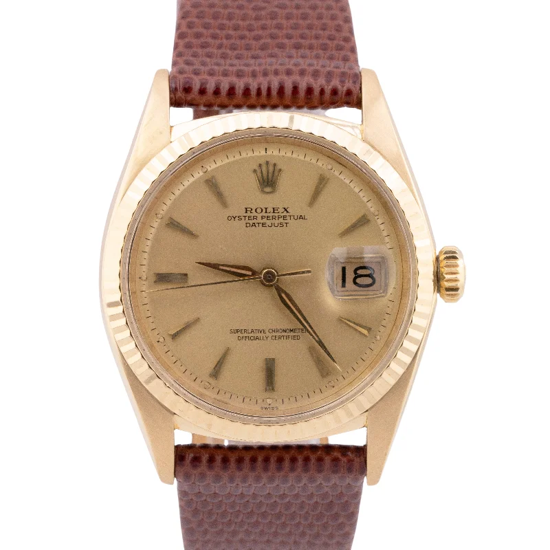 Unisex wristwatches-VINTAGE 1962 Rolex DateJust 36mm 18K Gold Champagne Pie-Pan Dial Watch 1601