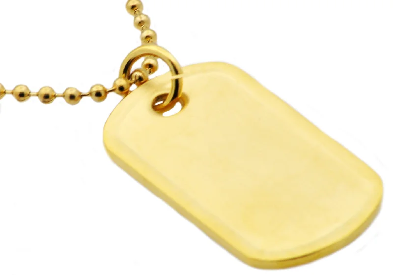 Gemstone choker necklace for women-Mens Gold Stainless Steel Engravable Dog Tag  Pendant Necklace