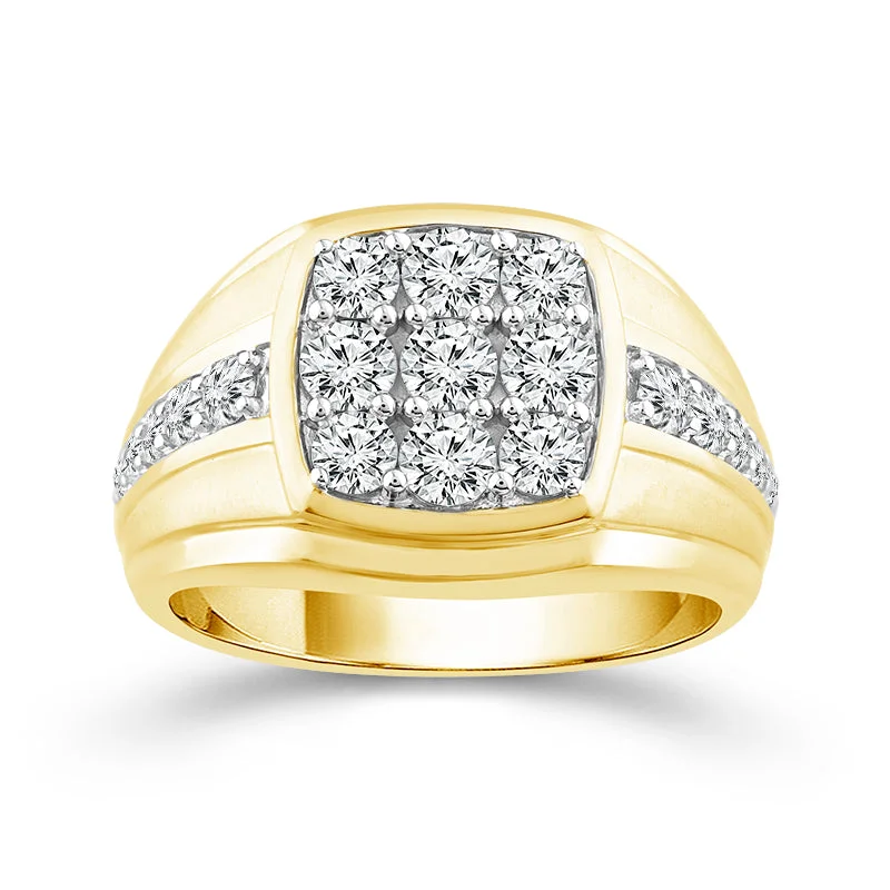 Round cut engagement rings for women-Men's Lab Grown Diamond Fashion Ring in Yellow Gold (1 1/2 Ctw)