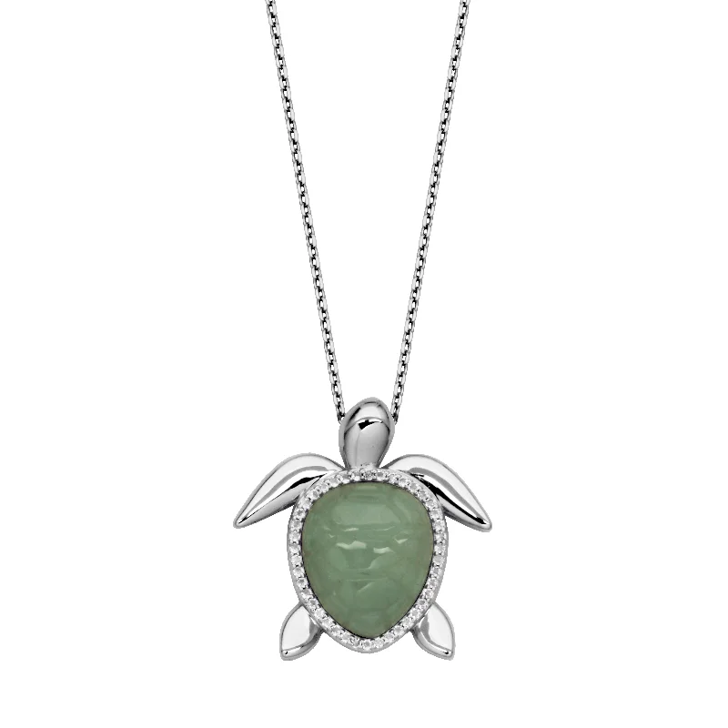 Gold-plated necklace for women-Sterling Silver Pear-Shaped Jade & White Topaz Turtle Necklace by Samuel B.