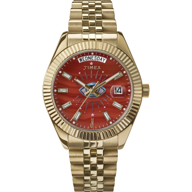 Wristwatches with date function-TIMEX X JA LEGACY GOLDEN EYE WATCH RED AGATE