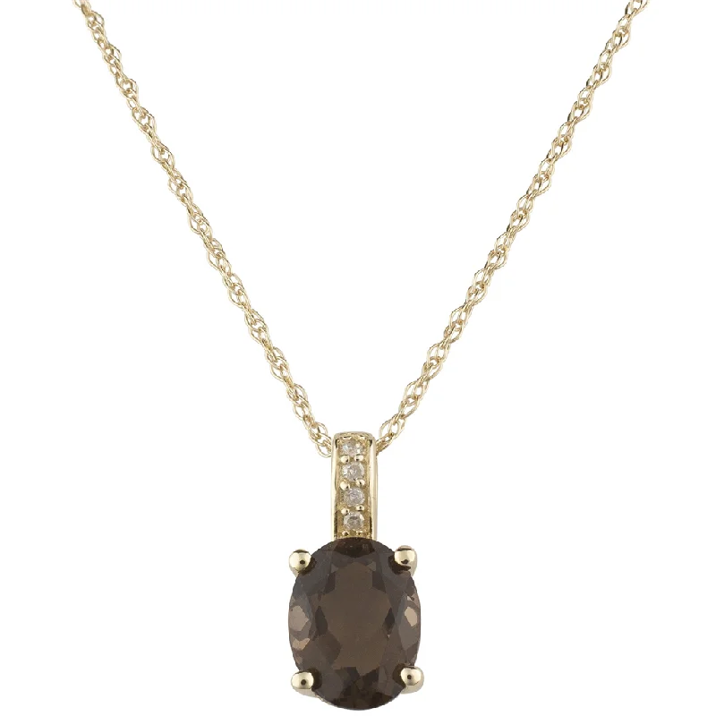 Opal necklace for women-14K Yellow Gold 1.14ctw Oval Smoky Quartz & Diamond Drop Necklace