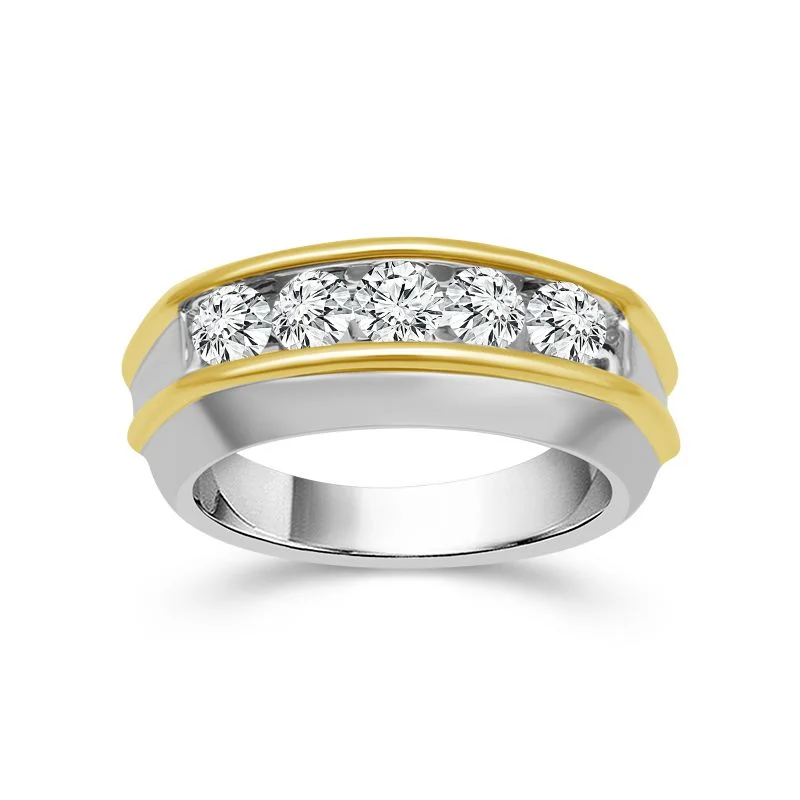 Engagement rings with vintage diamonds for women-14k Two Tone Gold 0.50ctw Five Diamond Band