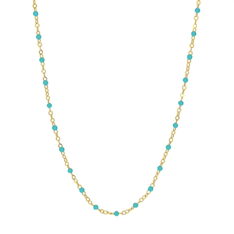 Heart-shaped necklace for women-14K Yellow Gold Turquoise Enamel Bead Piatto Chain Necklace by Midas Chain