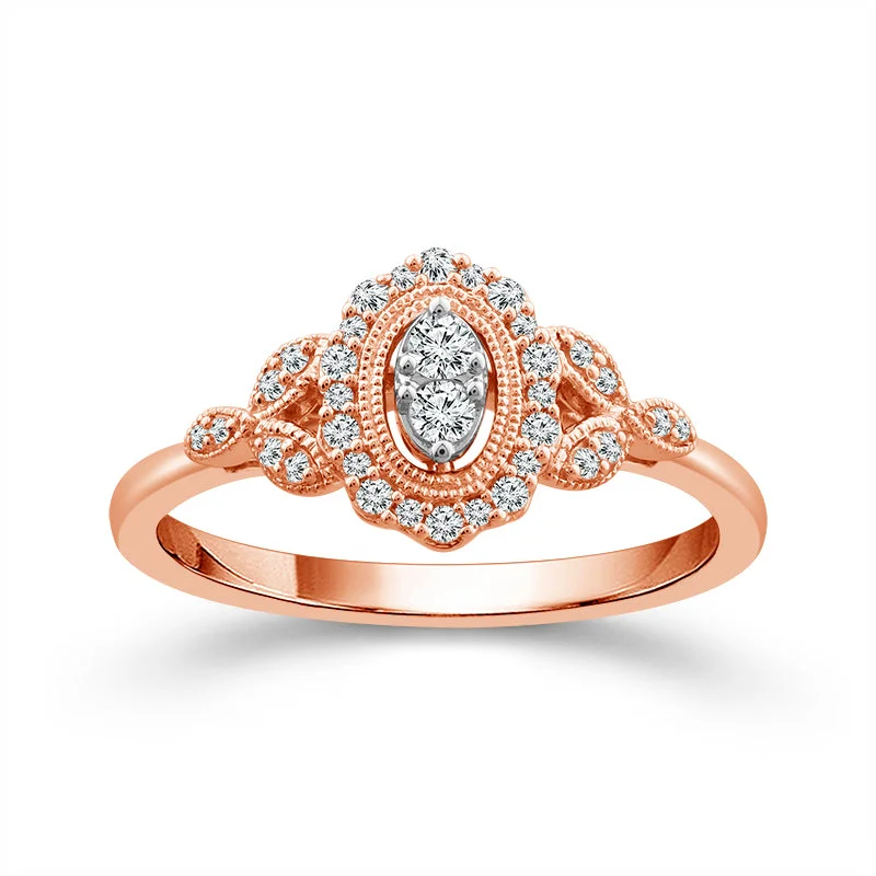 Ruby engagement rings for women-1/5 Ctw Diamond Promise Ring in 10k Rose Gold