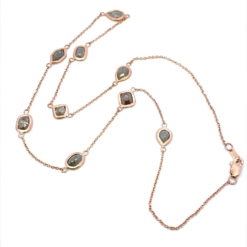 Classic pendant necklace for women-14K Rose Gold 4.50ctw Raw Colored Diamond Station Necklace