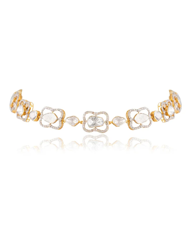 Engagement rings with side stones for women-Zikra Polki And Diamond Choker