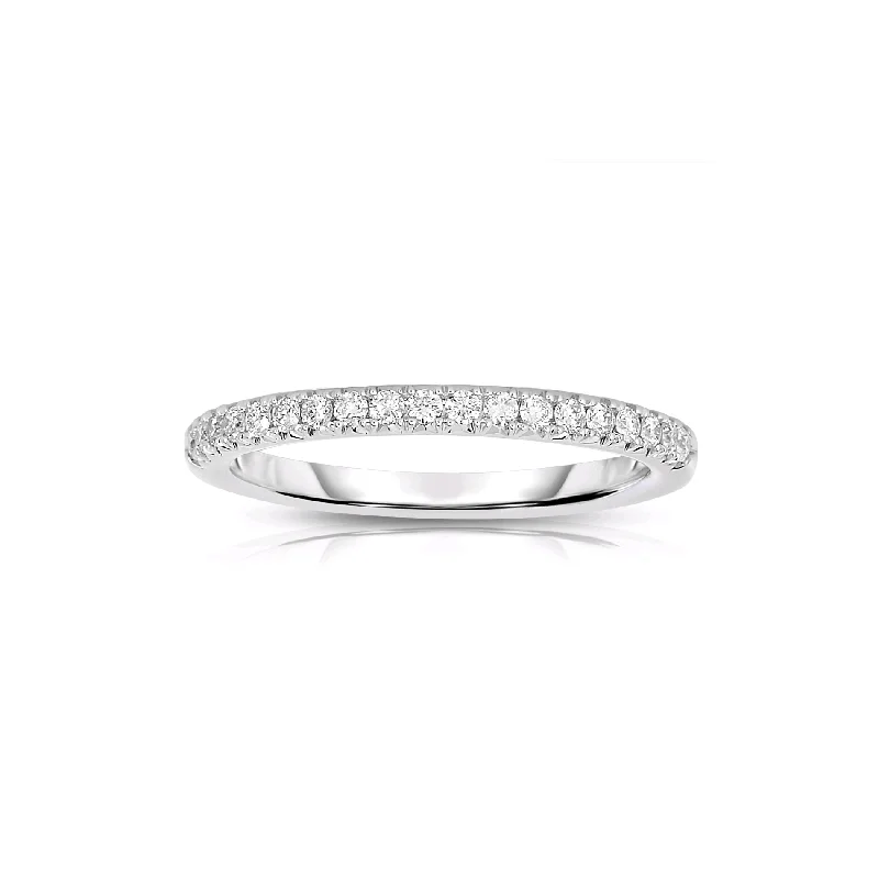 Affordable solitaire engagement rings for women-Halfway Shared Prong Diamond Band, 14K White Gold