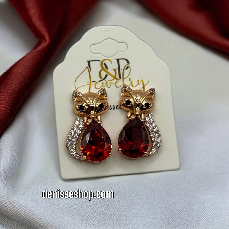 Artistic earrings for women-14K RED FOX EARRINGS E457