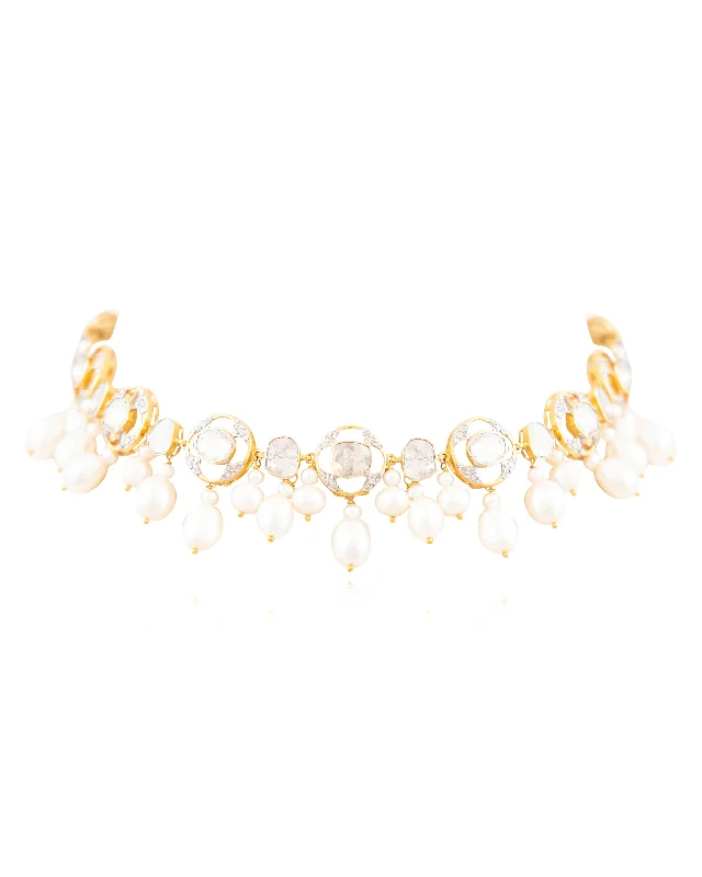 Engagement rings with diamonds and pearls for women-Shubhangi Polki And Diamond Choker