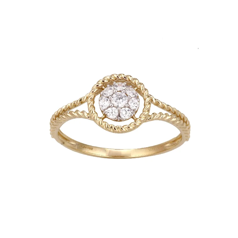 Oval engagement rings for women-Rope Design Diamond Cluster Ring, 14K Yellow Gold