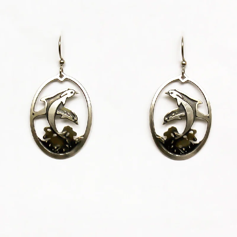 Custom gemstone earrings for women-Oval Dolphin