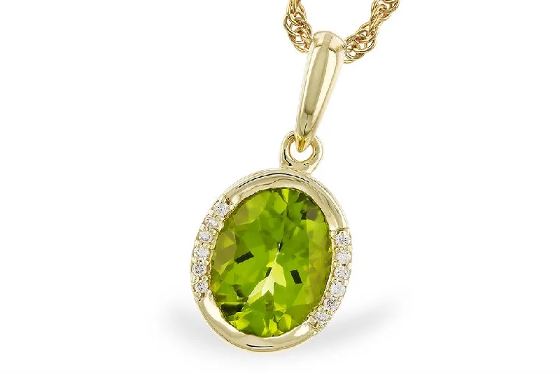 Simple gold necklace for women-14K Yellow Gold 1.75ctw Oval Peridot & Diamond Drop Necklace by Allison Kaufman