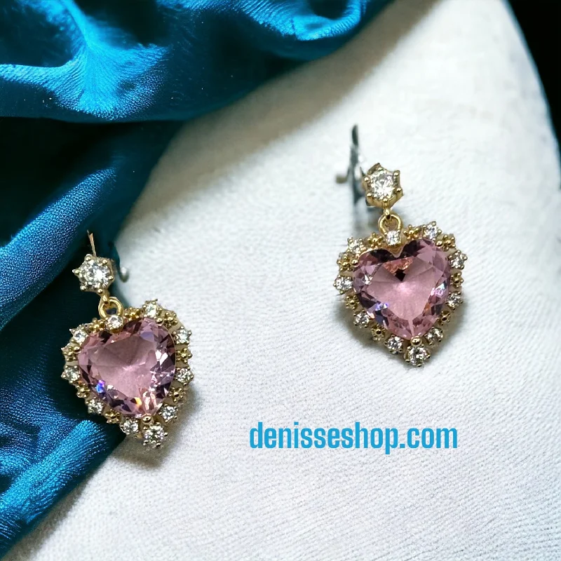 Classic earrings for women-Pink Heart Earrings E203