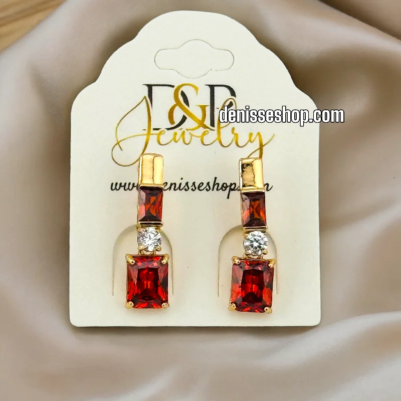 Colored gemstone earrings for women-18K RED STONE EARRINGS E546