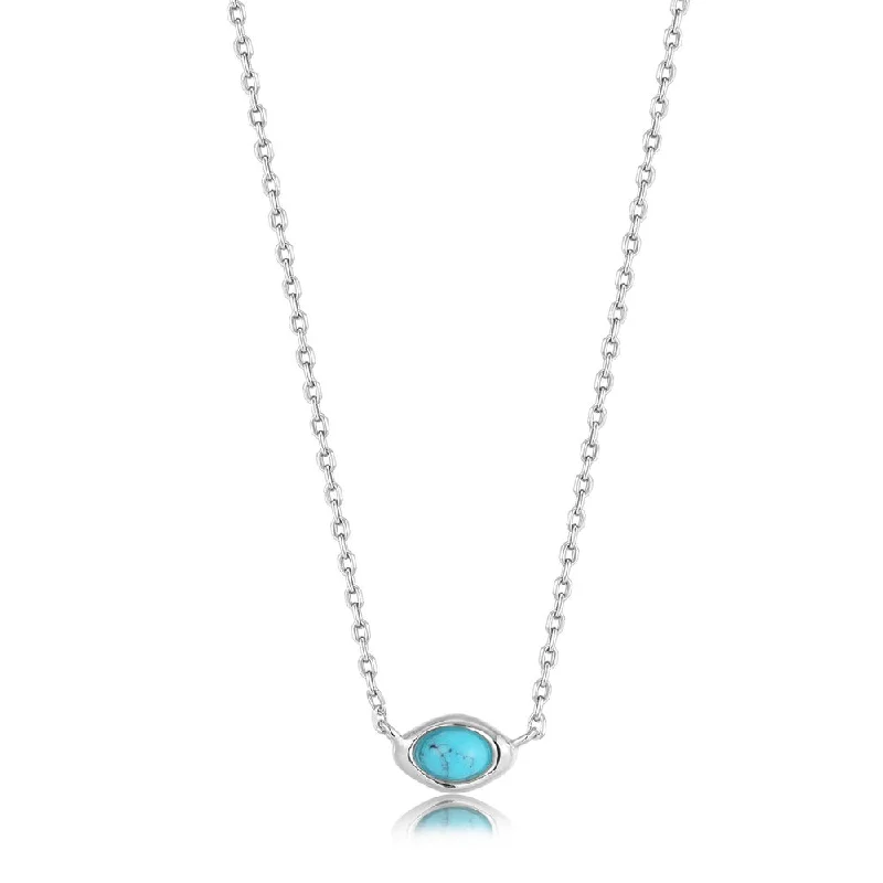 Silver-plated necklace for women-Sterling Silver Oval Synthetic Turquoise Solitaire Necklace by Ania Haie