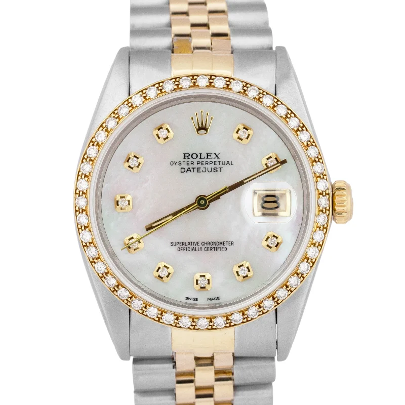 Watches with interchangeable bands-Rolex DateJust 36mm MOP DIAMOND 18K Gold Two-Tone Stainless Steel Watch 16013