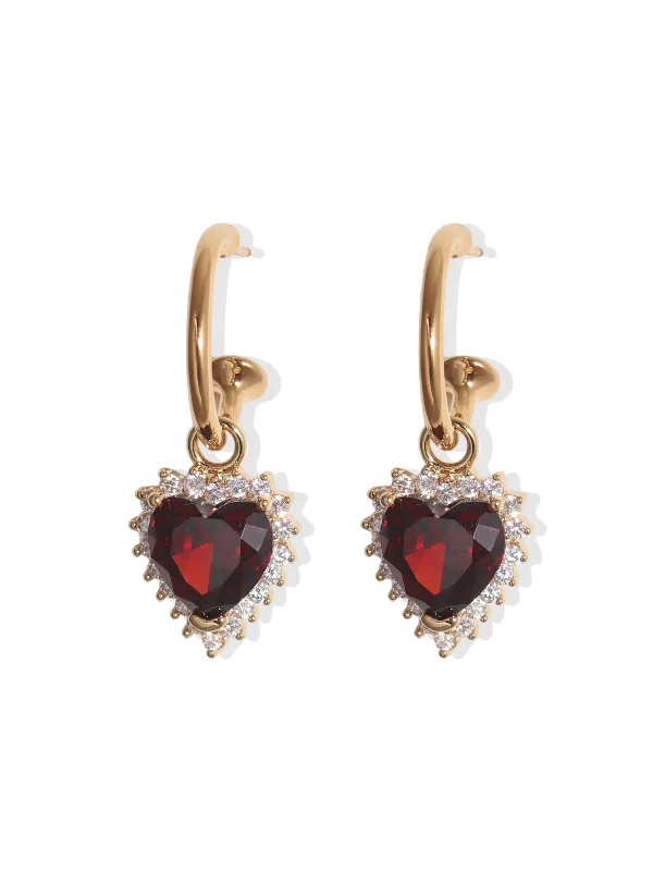 Delicate earrings for women-Ruby Heart Hoops