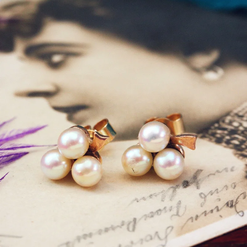 Pearl earrings for women-Vintage Date 1966 Cultured Saltwater Pearl Earrings