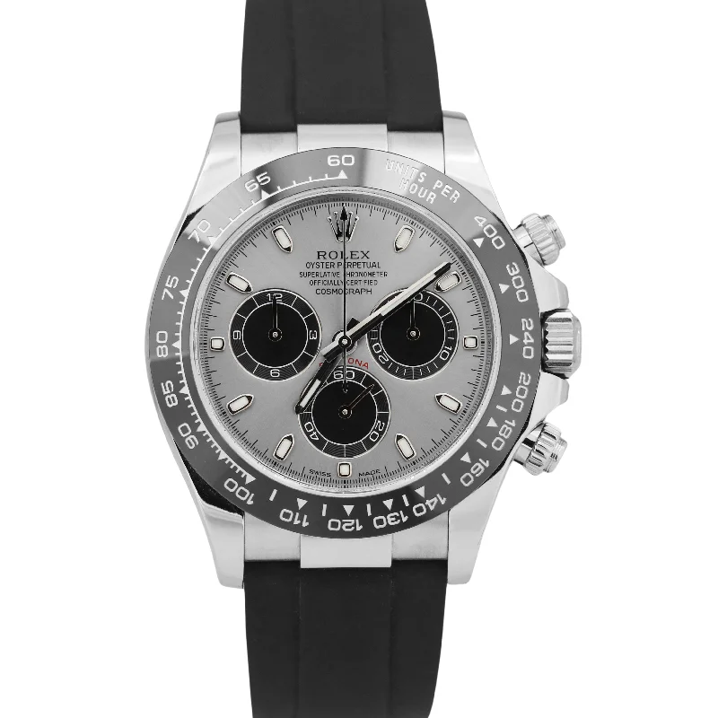 Women’s formal wristwatches-2023 Rolex Daytona SILVER GHOST 18K White Gold Oysterflex 40mm 116519 LN BOX