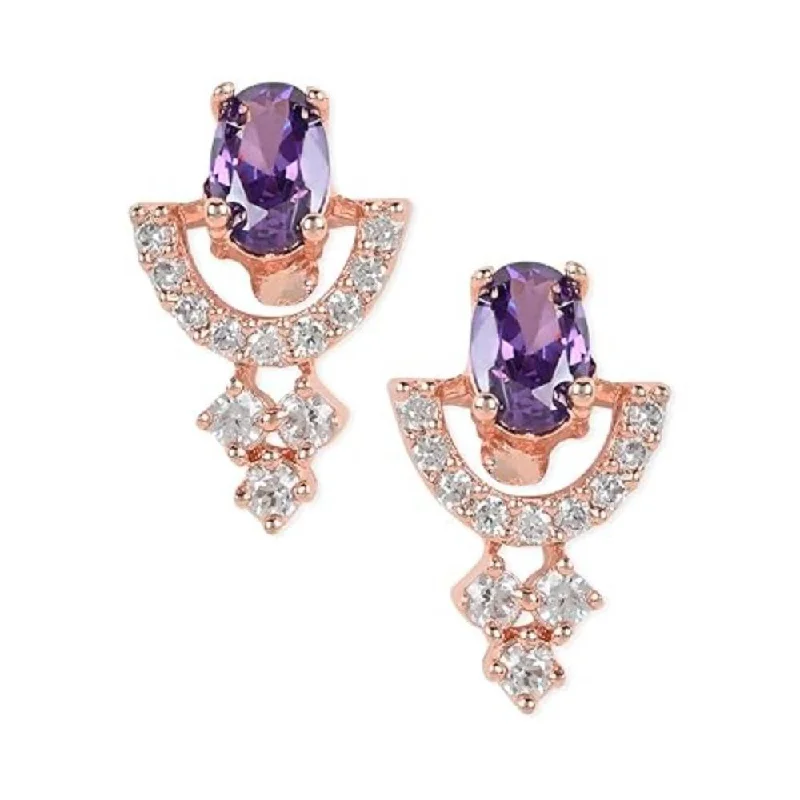 Gold earrings for women-Etnico Stylish Latest Fashion Rose Gold Plated Glittering American Diamond Fashionable Stud Earrings for Women & Girls (E3068Pu-1)